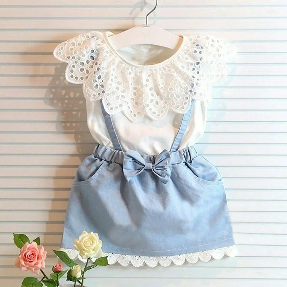 

1-6 Years New Fashion Kids Girls Dress Cute Princess Girl Baby Sleeveless Denim Tulle Bowknot Dress