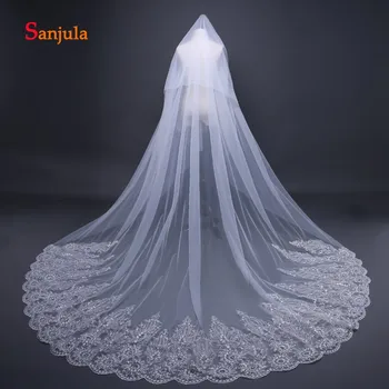 

Luxurious Lace Appliques Edge Bride Veils with Comb Beaded Glitter Wedding Accessories Viels for Bridal accesorios mujer V08