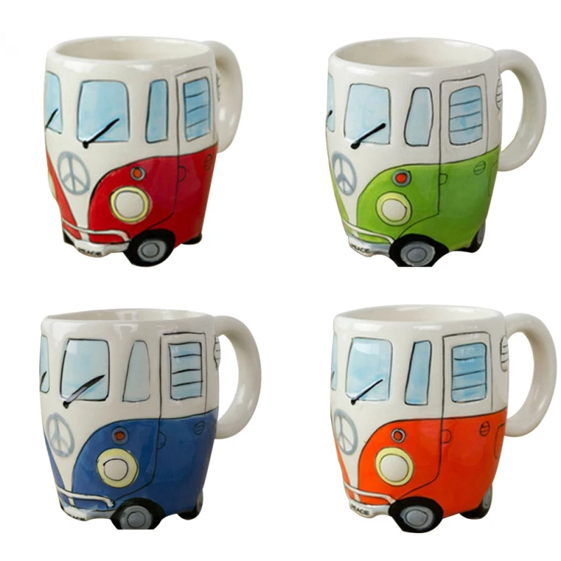 

Camper Van Mug Hand-painted Ceramic Cartoon Bus Cup Creative Rretro Car Mugs Water Milk Coffee Cups Holiday Gift