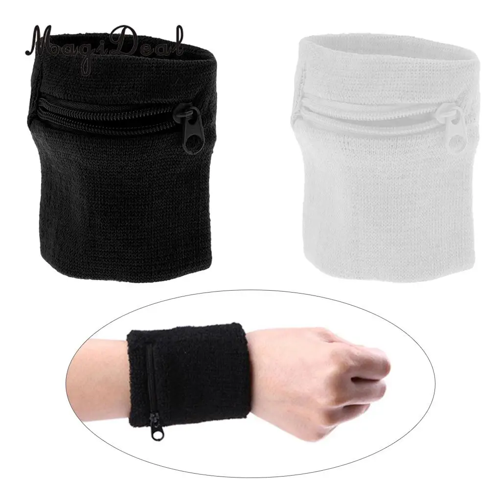 2Pcs Sports Running Wristband Wrist Wallet Zipper Pocket Arm Band for Key Card Holder Storage Bag Badminton Basketball Sweatband
