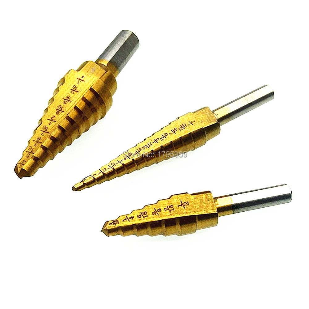 3pc Step Cone Drill Bit HSS Titanium Woodworking Drill Bits Wood Metal