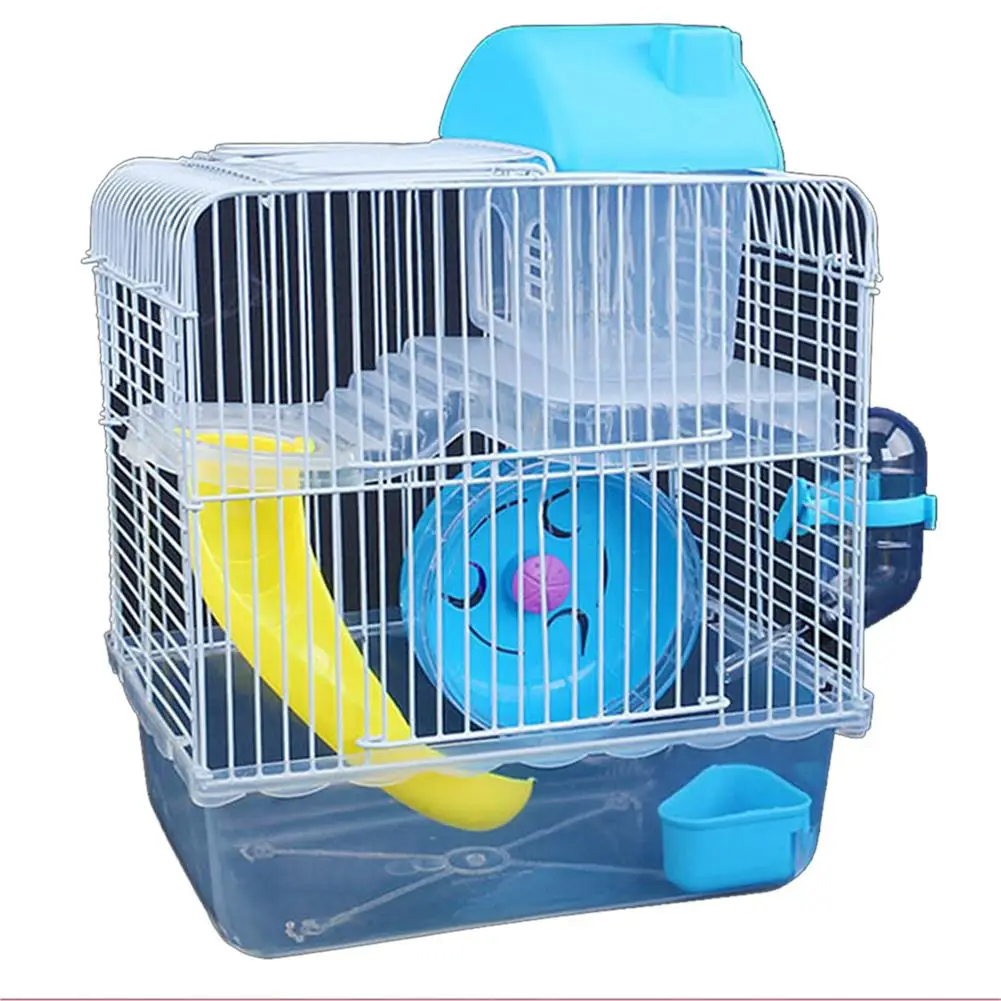 

Double Layer Villa Shape Iron Wire Cage with Feeding Bowl Running Wheel Slide Toy for Pet Hamster 23 * 17 * 28 cm