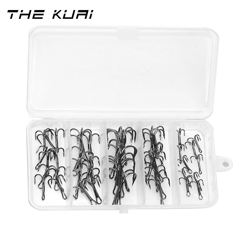 

THEKUAI Fishing Hooks Treble Hooks High Carbon Steel Fishing Lur Size #2/4/6/8/10 Fishing Tackle 50pcs/box
