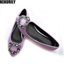 Обувь; женские флоковые балетки на плоской подошве; Лоферы со стразами; обувь с острым носком; Узкие шлёпанцы; большие размеры; Цвет фиолетовый, черный, розовый, красный