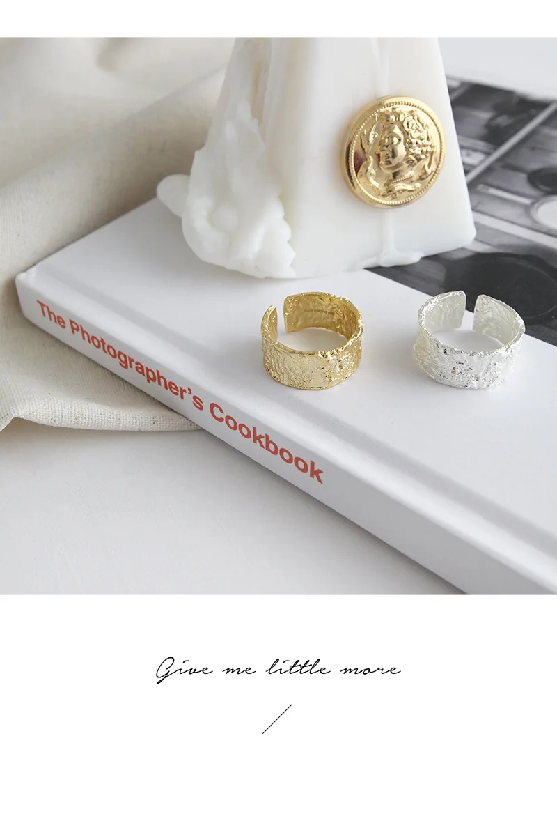 SHANICE широкое кольцо 925 пробы Серебряное Открытое кольцо для женщин INS золото и серебро Цвет Золотая фольга вогнуто-Выпуклое неправильное лицо