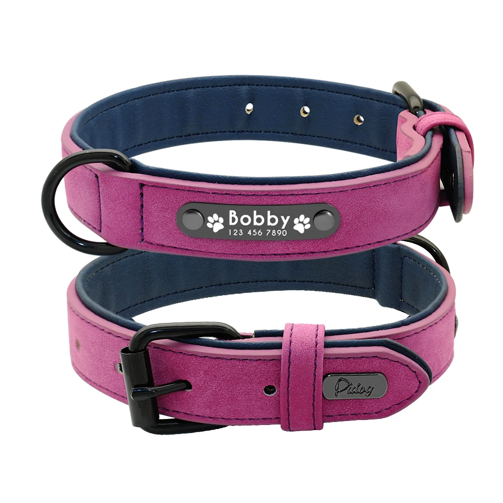 Personalized Dog Collar and Leash Leather Padded Customized Engraved Dogs Collars Lead Rope Set Bulldog Pitbull Dog Collars medium Dog Collars