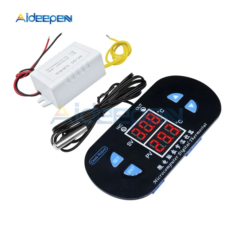 

AC 100-240V DC 12V 10A DK-W1308 Thermostat Temperature Controller Heating Cooling Adjustable Thermometer Dual LED Display Red