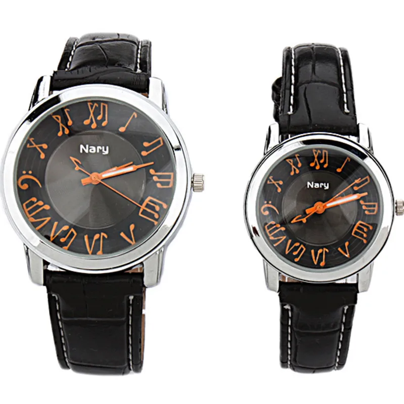 NARY Fashion Couple Watch musical symbols men s Personality High Quality Leather Strap Quartz Watch Female