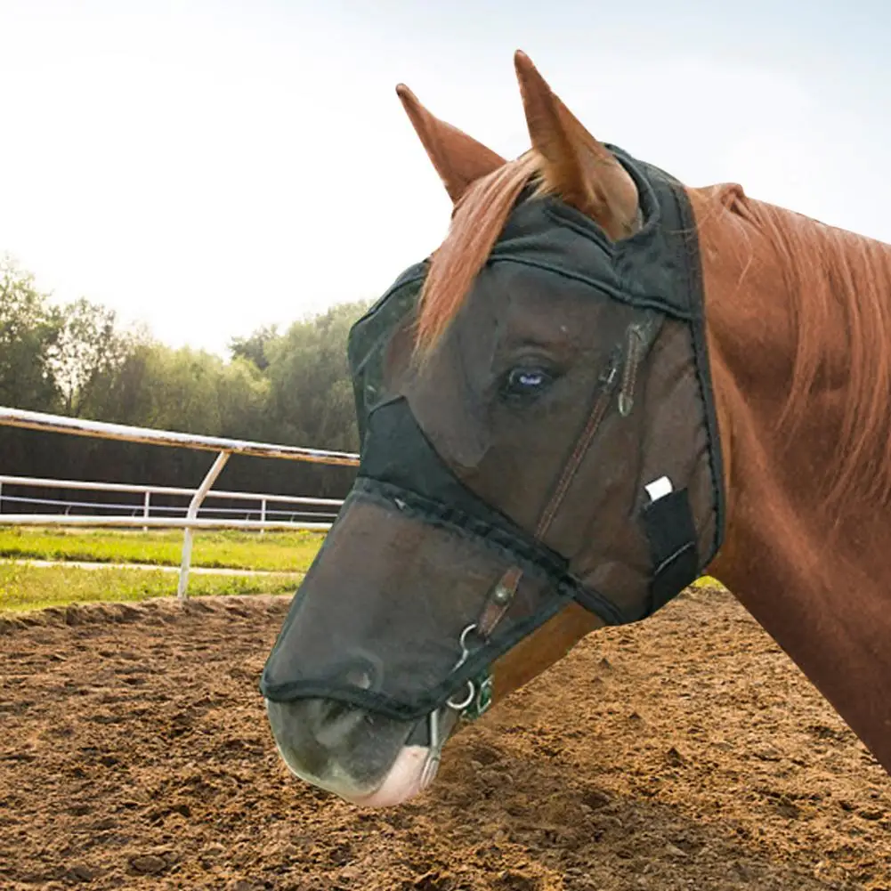 

Full Face Horse Mask Mesh Anti-mosquito Horse Fly Mask With Nose Cover Protector Equestrian Available Horse Riding Equipment
