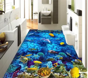 

3d floor painting wallpaper Ocean World 3D Painting Flooring waterproof wallpaper for bathroom 3d floor 3d wallpaper