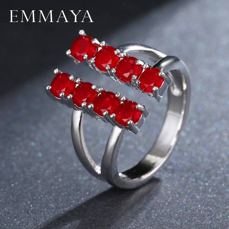 

EMMAYA New Stylish 1pc Silver Color Red Cubic Zirconia Stone Jewelry Wedding Adjustable Women's Red CZ Rings for Woman
