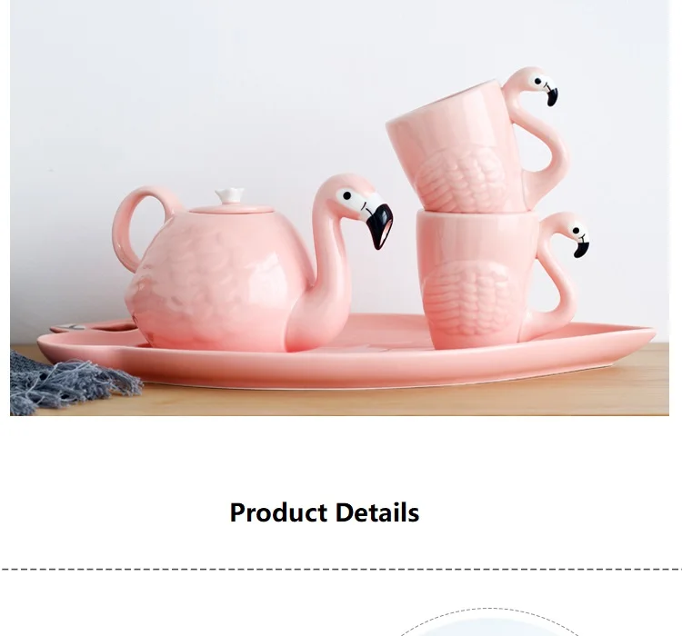 Изысканный розовый чайник с фламинго, Набор кружек с 3D животным, чашка для чая, керамическая фарфоровая кофейная кружка, подарок на день рождения, украшение дома