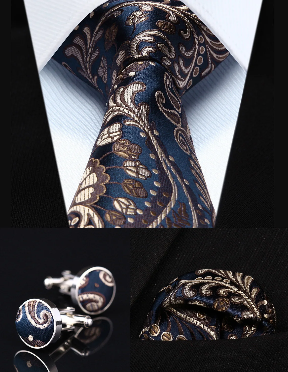  Party Wedding Classic Pocket Square Tie TZP11V8 Navy Blue Paisley 3.4