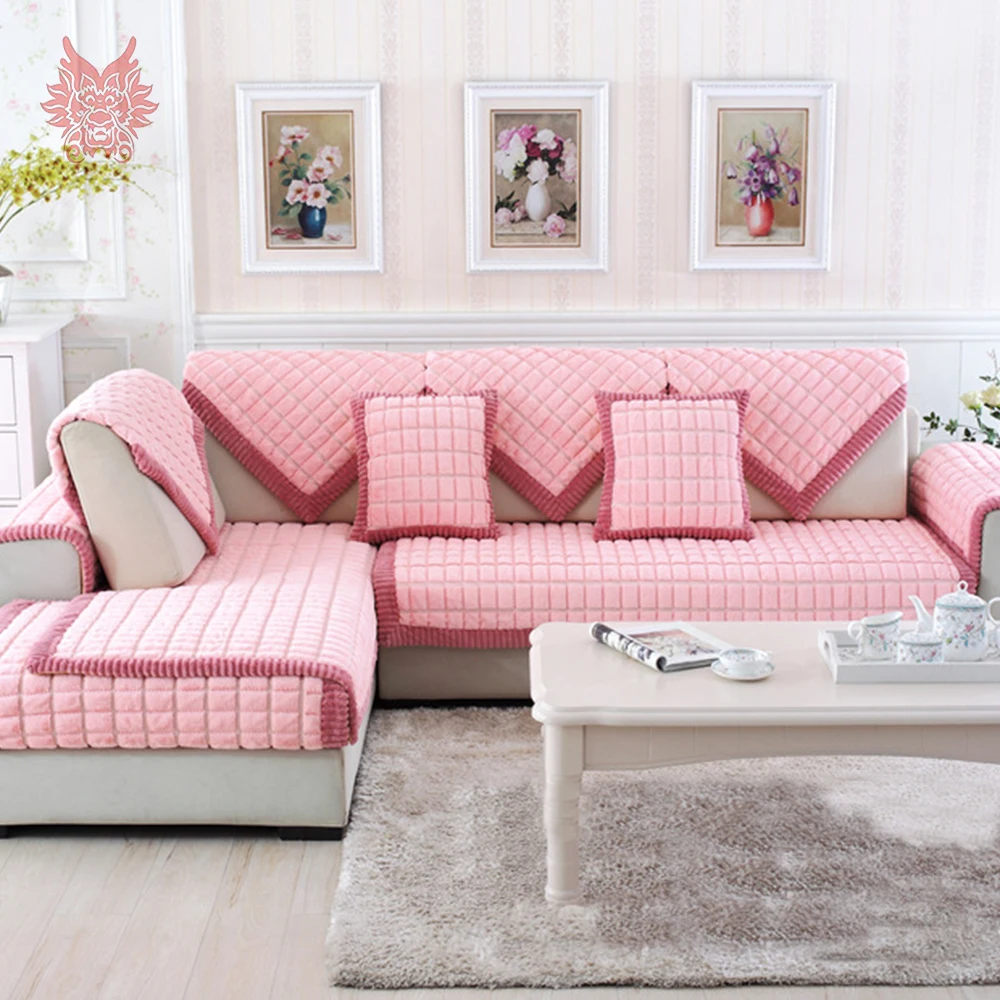 Popular Pink Sectional Couch-Buy Cheap Pink Sectional Couch Lots Red pink purple plaid sofa cover plush rabbit fur quilting sectional slipcovers fundas de sofa couch - Popular Pink Sectional Couch-Buy Cheap Pink Sectional Couch Lots