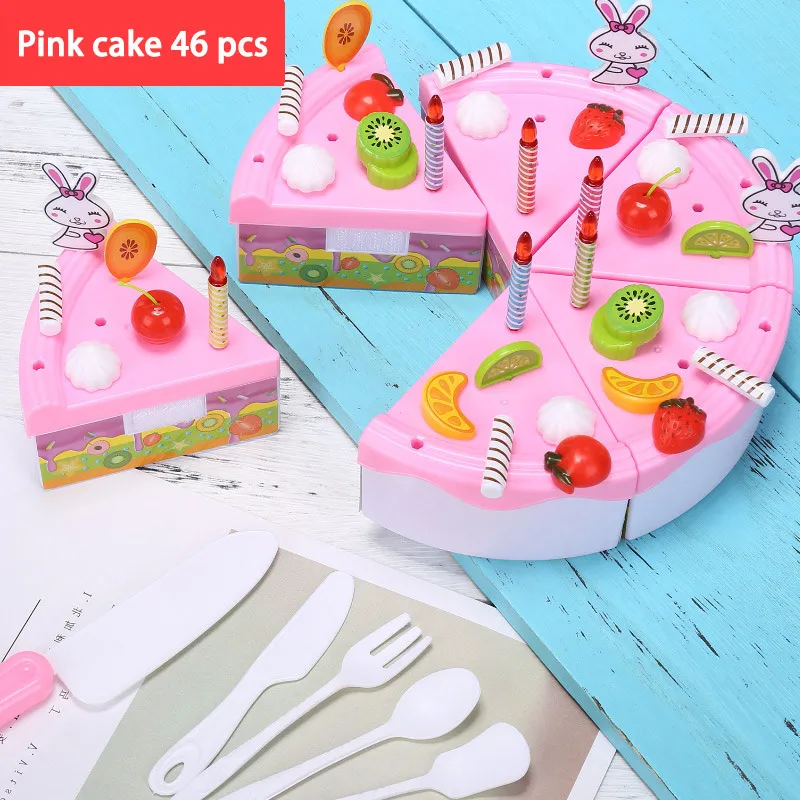 Игрушечная игрушка для всей семьи, Набор игрушечных игрушек для девочек, кухонная утварь, игрушечный домик, миниатюрная модель торта, игрушки для детей - Цвет: pink cake 46 pcs