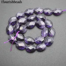 Высокое качество граненый натуральный аметист 12x16 мм плоский камень овальной формы свободные бусины ювелирные изделия