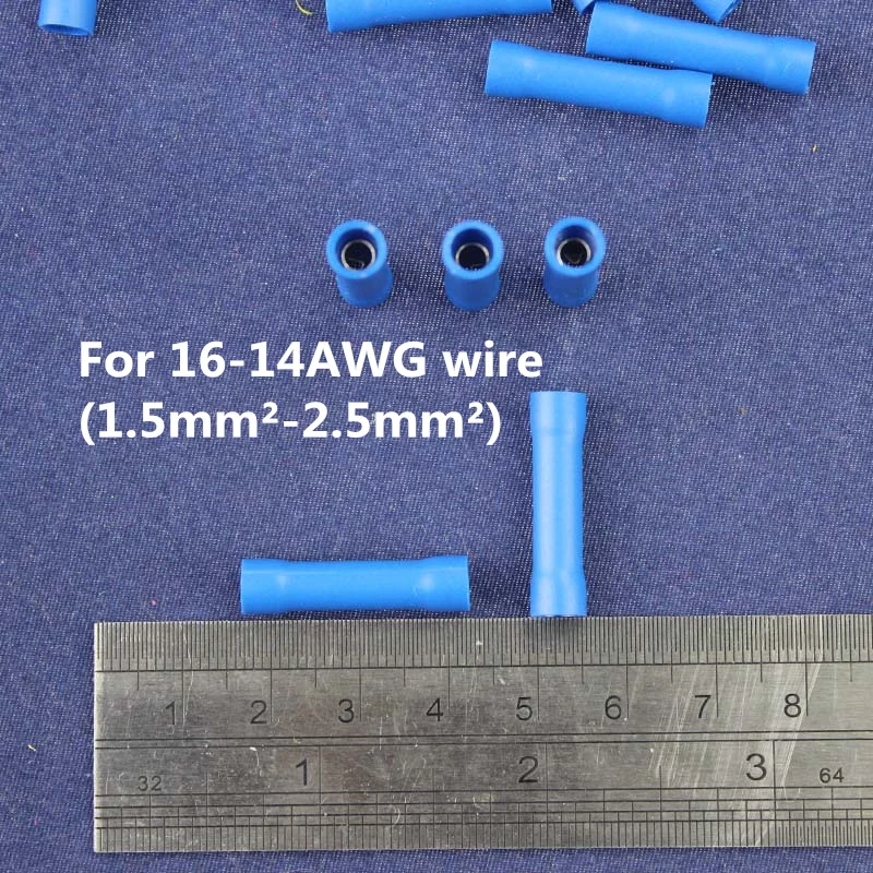 

100PCS Blue Insulated Straight Wire Butt Connector Electrical Crimp Terminals For 16-14AWG Wire