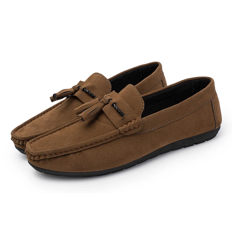 Men Leather Shoes Suede Loafers Shoes Breathable Soft Round Head Flat Slip-On Outdoor Moccasins Peas Casual Shoes Driving Shoes (7)