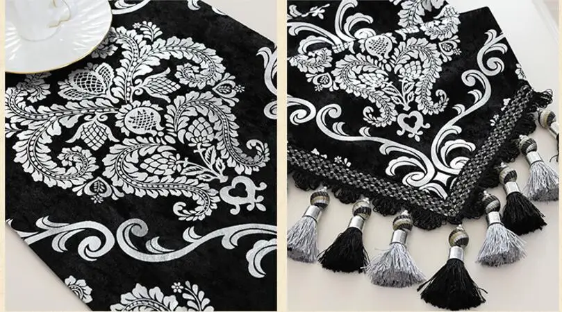  Luxury Europe Runner silver plating Bead tassels Beauty Table Bed Home Room Dec runner Mat mat whol