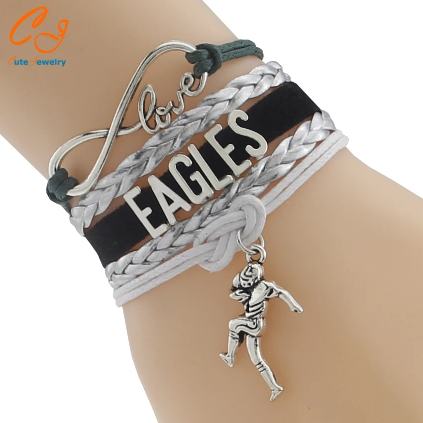

Infinity Love Philadelphia State Eagles football Team Bracelet black Customized Wristband friendship Braceletship