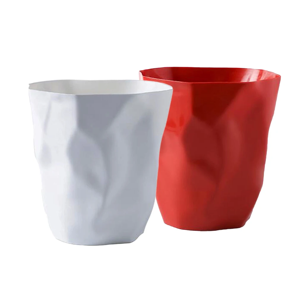 2pcs Unique Wrinkle Waste Bin Office Basket Trash Can Dustbin Red & White