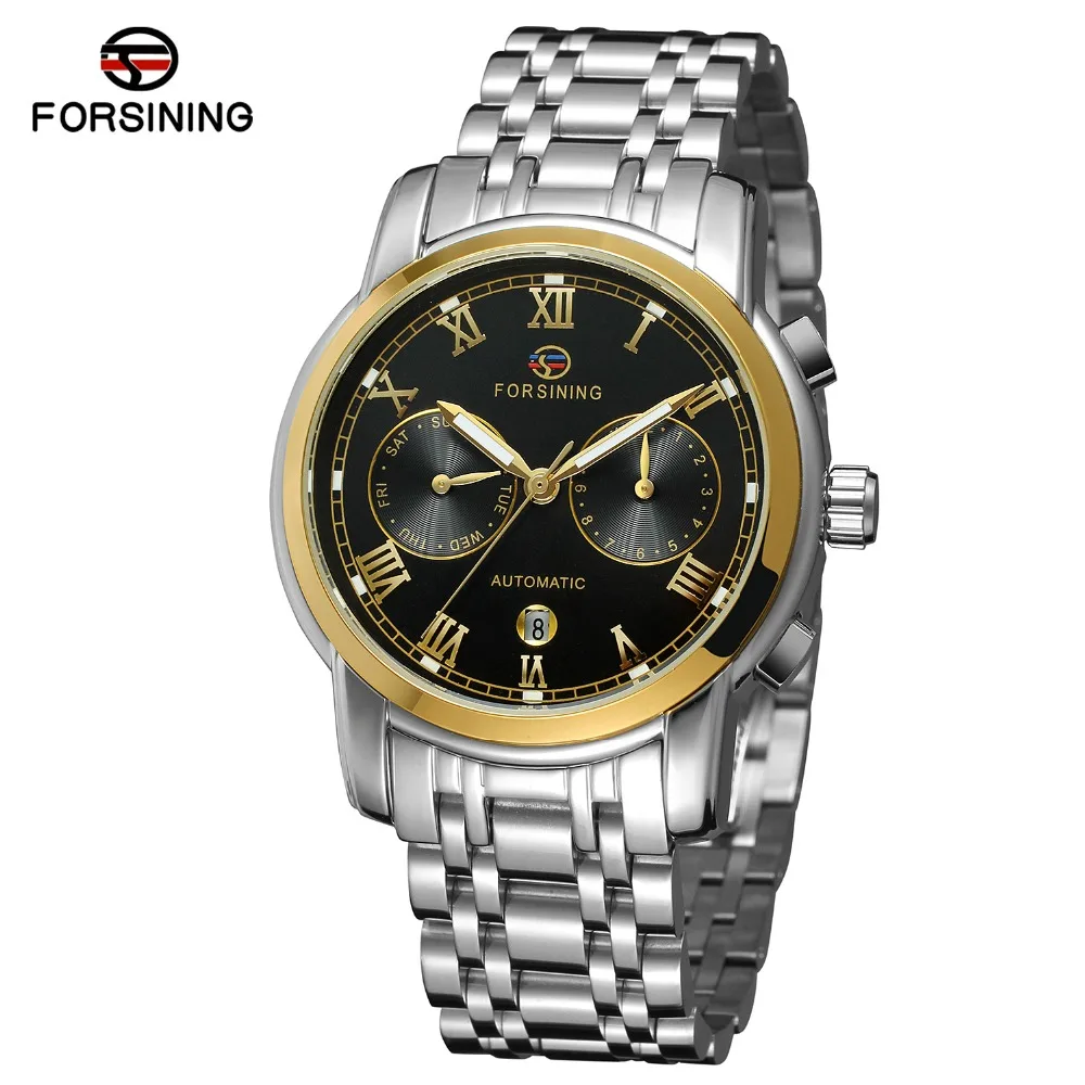 

FORSINING Men's High End Vintage Automatic Self-wind Stainless Steel Bracelet Factory Watch with Complete Calendar FSG171M4