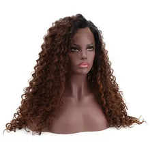 2" длинные вьющиеся богемные синтетические передние кружева 15" x 4," черные корни коричневые натуральные части американские африканские парики для черных женщин