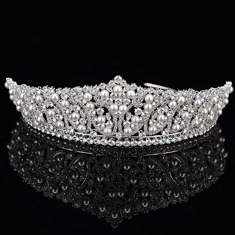 Корона, повязка на голову, Модный жемчужный дизайн, свадебные аксессуары для волос, роскошные украшения для женщин, AAA+ циркон, BC4955, корона, принцесса