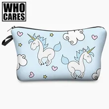Unicorn 3D Printing Cosmetic Bag Women Makeup Bag 2017 Fashion Who Cares Cosmetic Cases Travel Trousse De Maquillage Neceser
