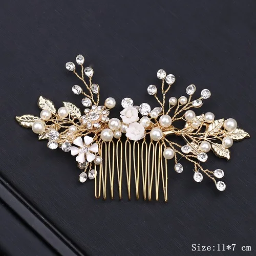 Bridal Pearl Hair Comb Wedding Accessories Rhinestone Flower Wedding Hair Comb Jewelry Wedding Hair Ornaments Bridal Headdress FS133