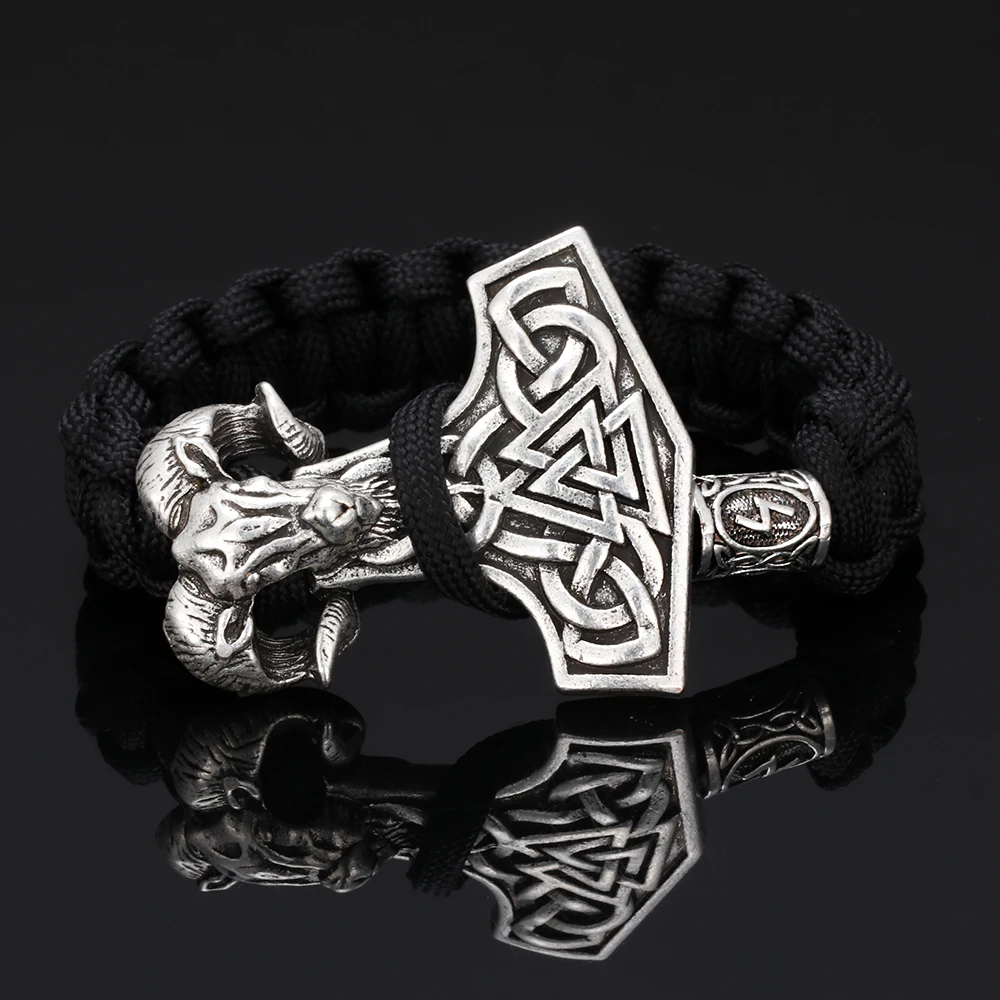 

Exquisite Sheep Norse Viking Runes Thor Hammer Beads mjolnir Bracelet Bangles Gift Men Paracord