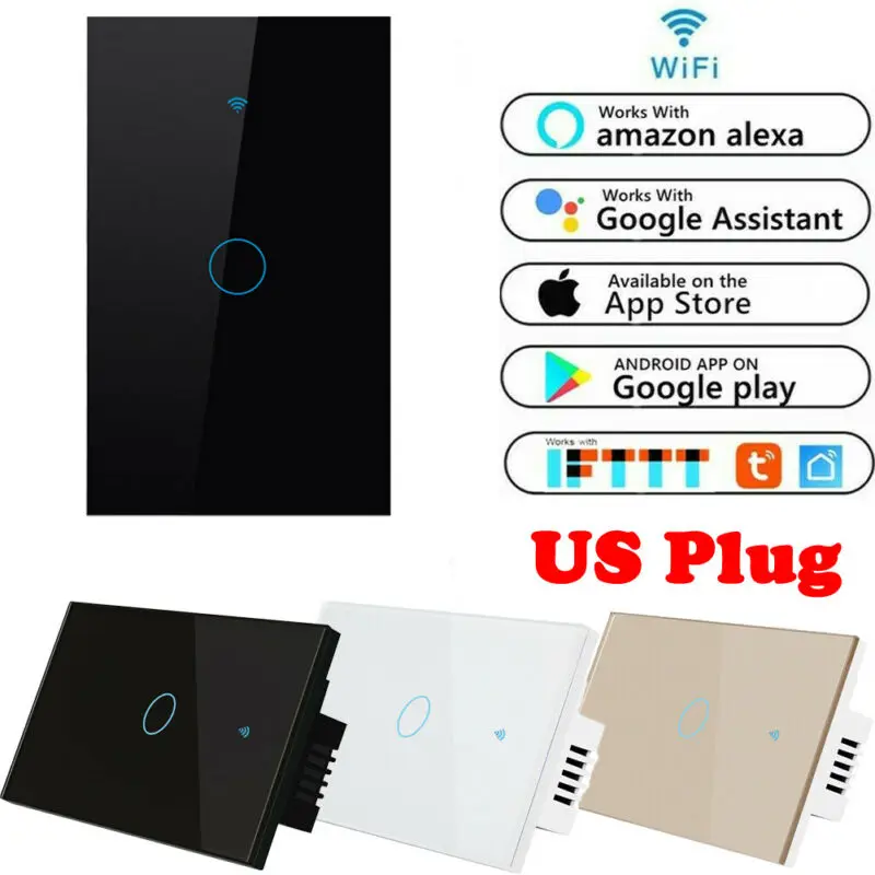 

US Plug 1 Gang Smart Touch Light Switch WiFi RF APP Remote Control For iOS Alexa