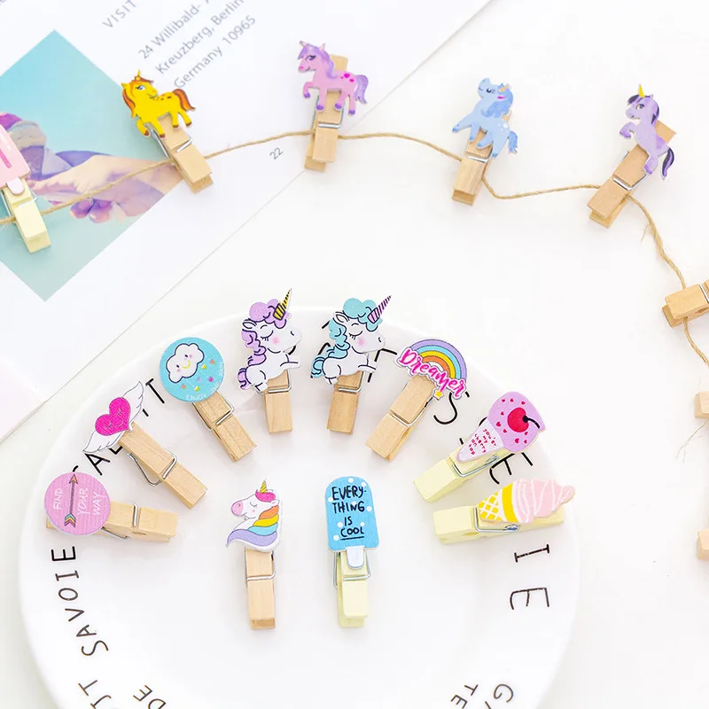 10 pieces/lot) Cute Cartoon Color Small Wooden Clip Hanging DIY Photo Small Clip Wooden Cartoon Photo Clip