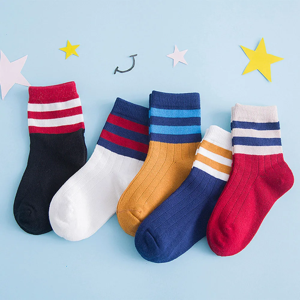 5 Pairs/Lot Striped kids socks Knitting Cotton Infant Children Kids