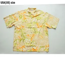 Гавайская Мужская шелковая рубашка с коротким рукавом с цветочным принтом, размер США, Повседневная летняя пляжная одежда с отложным воротником, вес 85-95 кг