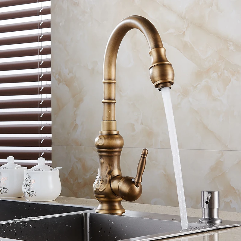 Antique Brass Carve Art Hot and Cold Water kitchen sink faucet 360 Degree Rotation Single Handle/hole Kitchen Mixer Taps KD1289 Antique Brass Carve Art Hot and Cold Water kitchen sink faucet 360 Degree Rotation Single Handle/hole Kitchen Mixer Taps KD1289