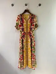 2019 новые женские модные хлопковые футболки с коротким рукавом в сочетающихся цветов шелковое платье с принтом 0706