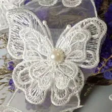 5PCS Beautiful Ivory Embroidered Butterfly Shape Lace Trim Fabric Neckline Collar Applique Embroidery Sewing Fabric Accessories butterfly embroidered applique tee