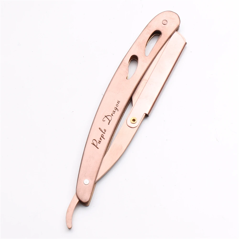 14x2cm Engraving Rose Golden Men Straight Barber Edge Steel Razor