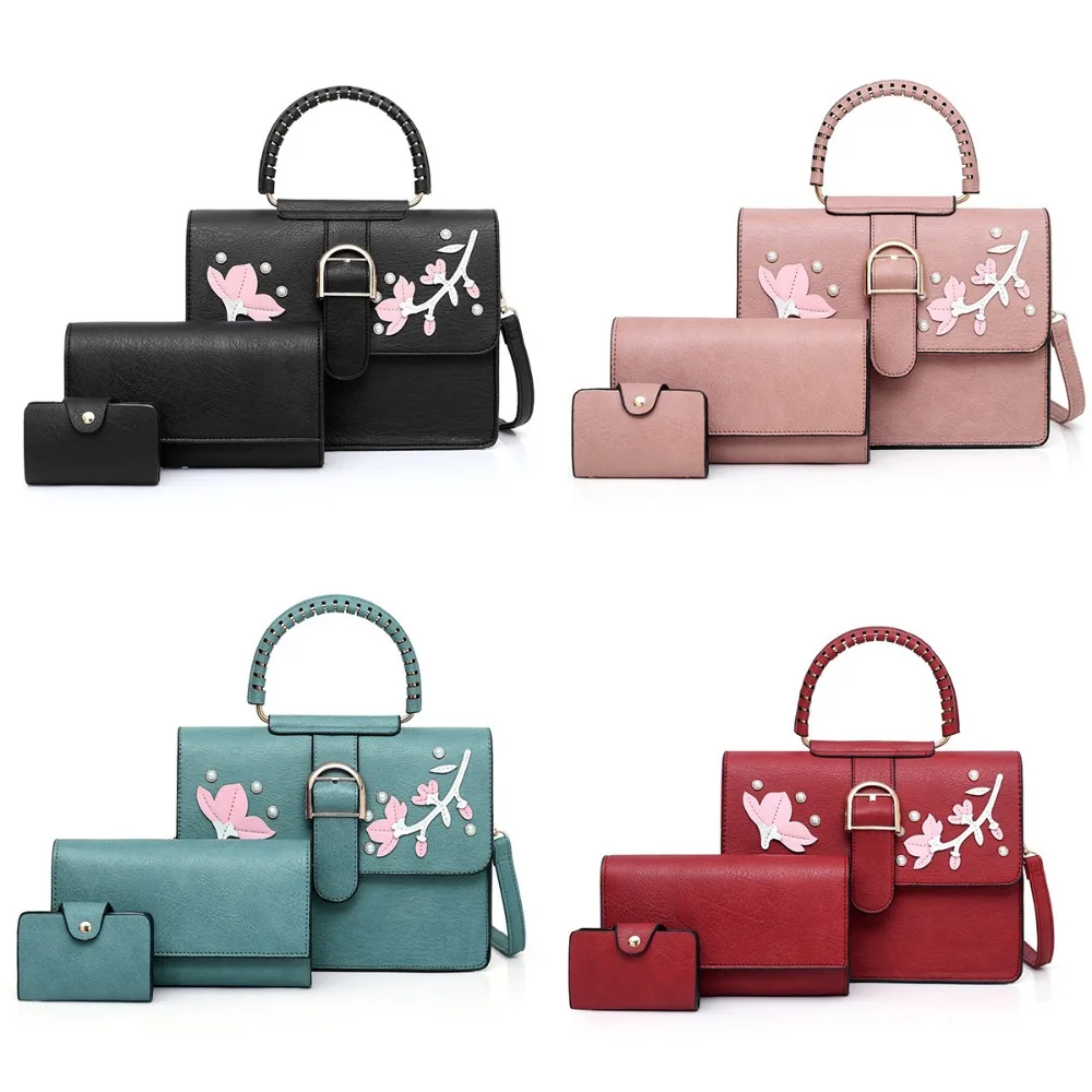 

3 Pcs/set Women Handbag 2019 Bags Ladies Fashion Flower Bag Lady PU Leather Casual Female Casual Tote Sac Purses wallet 1730