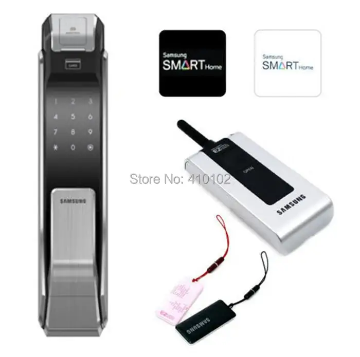 

SAMSUNG SHS-P718 Smart Security Push Pull Keyless Fingerprint Digital lock Tag like P910 With Remote +2 Tag Card+2 RFID Card