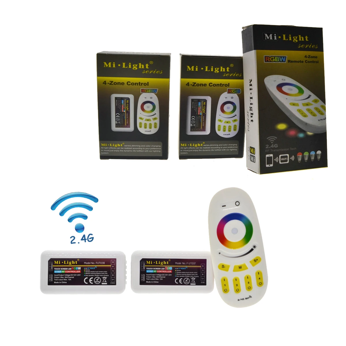 

Mi Light RF 2.4G RGBW Touch Remote Control + 4Pcs RGB RGBW Strip Controller For DC12-24V RGB RGBW LED Strip