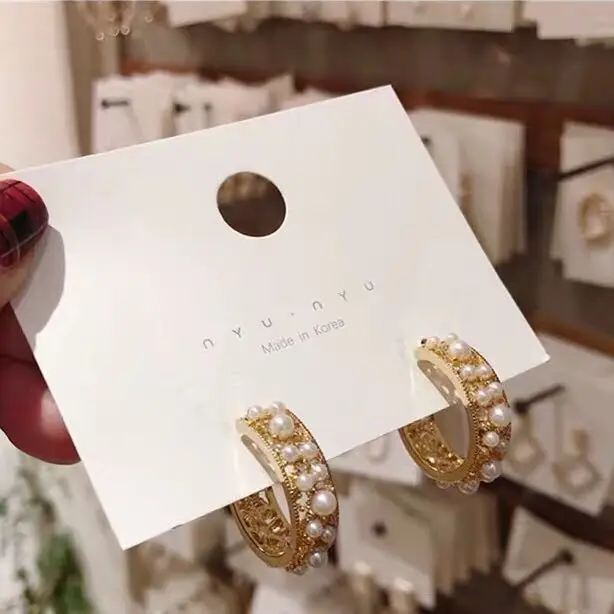 AOMU простые серьги-кольца из стерлингового серебра S925 пробы, золотые, металлические, большие и маленькие жемчужины, маленькие серьги-кольца для женщин, подарок на свадьбу - Окраска металла: A