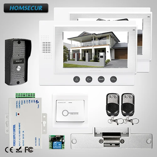 

HOMSECUR 7" Wired Video&Audio Smart Doorbell Electric Strike Lock Set Included: TC031 Camera + TM701-W Monitor (White)