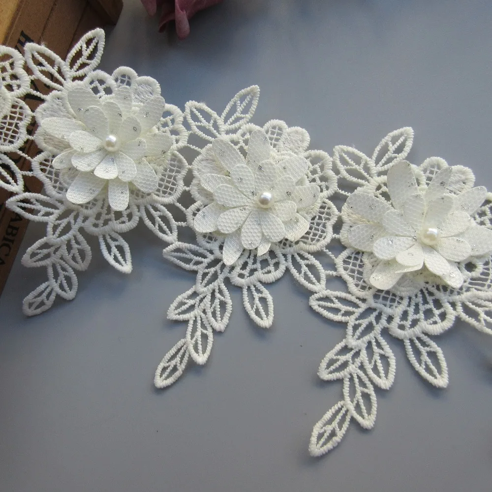 10 шт. Цветочная жемчужная бусина Цветочные хлопковые листья бахрома кружевная