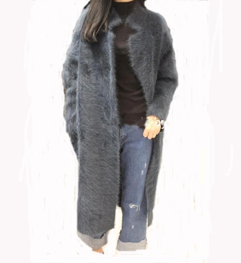 Натуральный вязаный норковый кашемировый свитер, женский чистый кардиган, вязаная куртка, модное зимнее длинное меховое пальто