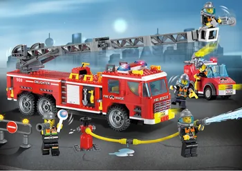 

Enlighten Building Block Fire Rescue Scaling Ladder Fire Engines 5 Firemen 607pcs Educational Brick Toy Boy Gift-No Box