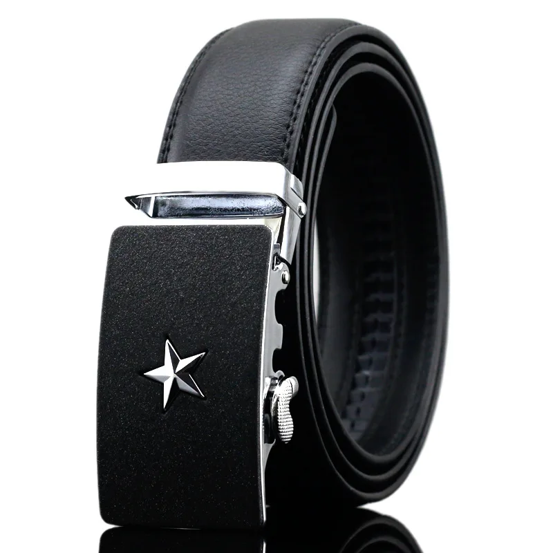 Genuine Leather Mans Belt Black Ratchet Belts for Men casual Automatic