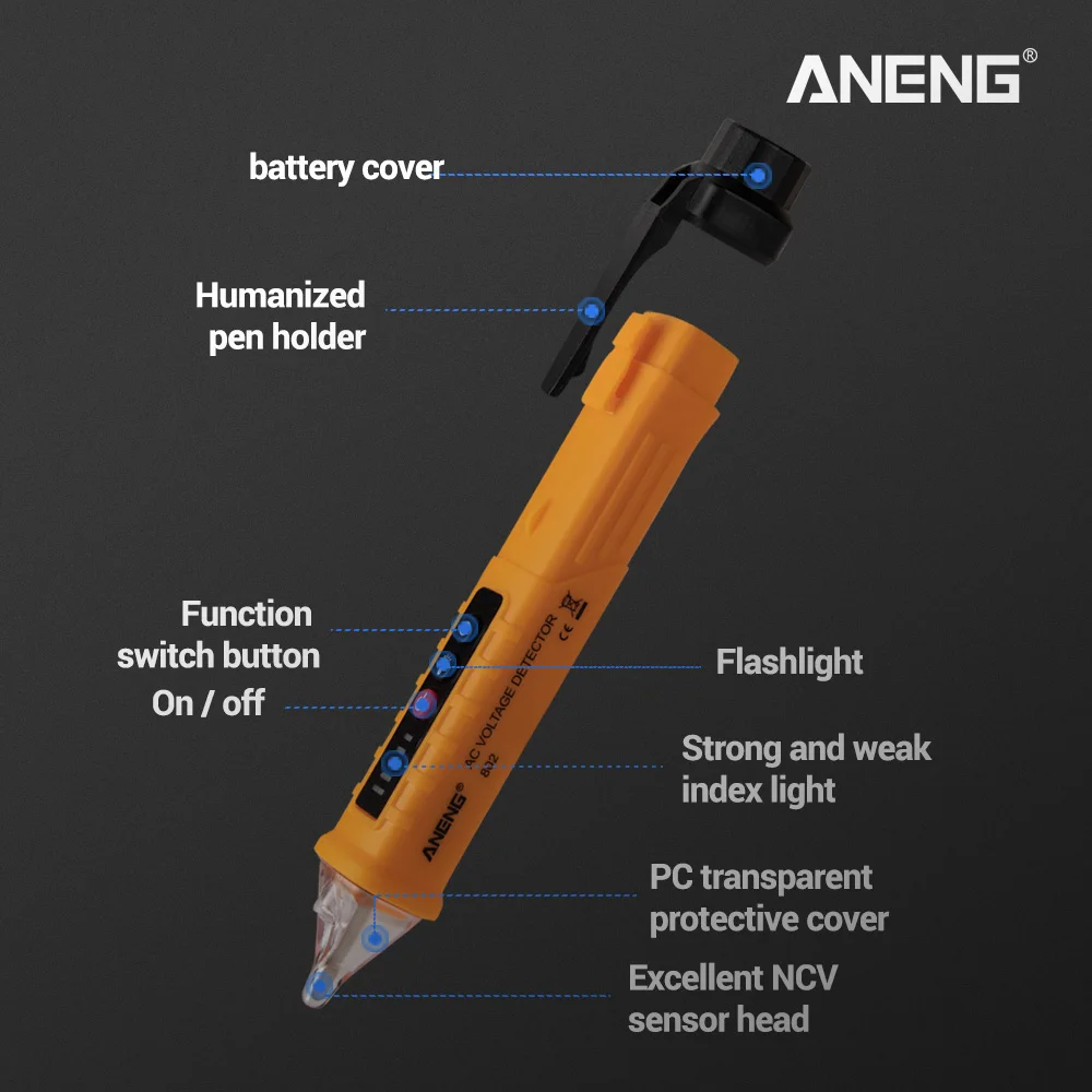 ANENG VD802 Бесконтактный переменного тока индикатор напряжения метр 12 V-1000 v ручка Стиль Электрический счетчик светодиодная розетка Напряжение Dectetor