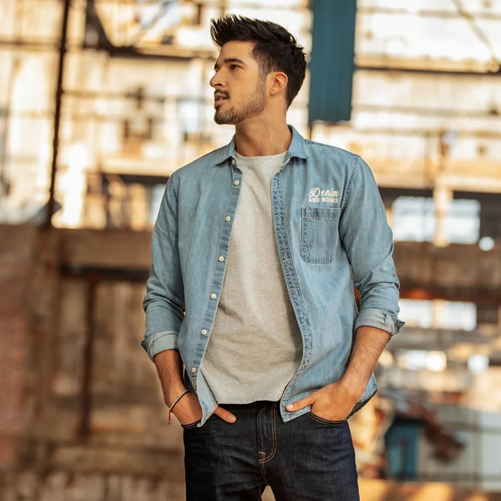 2021 Print Denim Shirts Men Fashion 